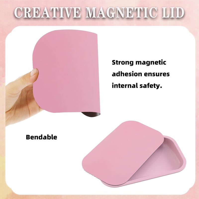 PYSEA Large Metal Tray with Magnetic Lid, Decorative Tray, Ideal Storage for Home or Travel, 10.6 x 6.3 Inches (Pink) - Image 2